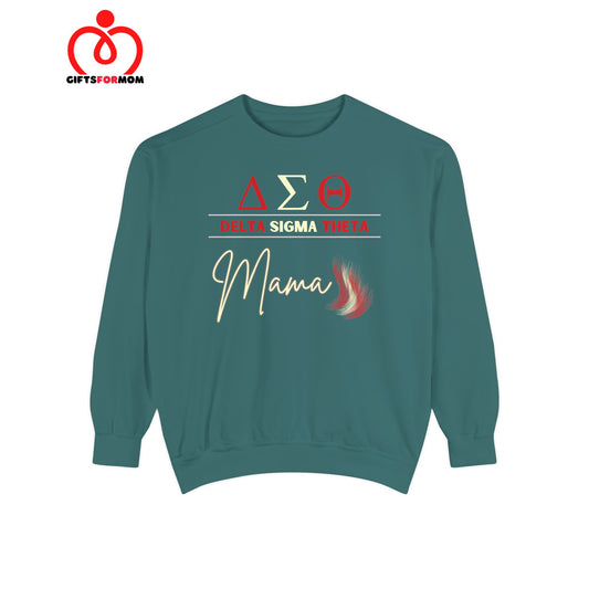 A blue-spruce-Delta Sigma Theta sorority sweatshirt from the Gifts For Mom store.