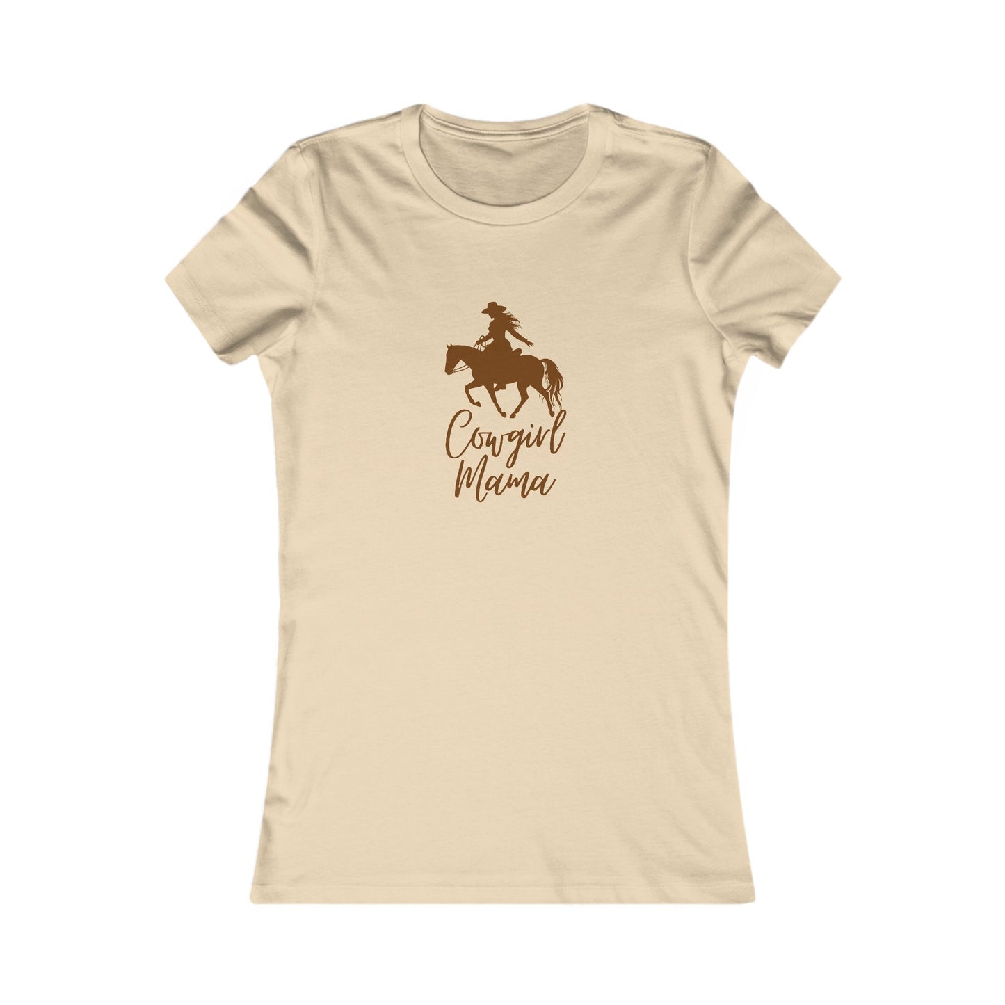 Cowgirl Mama tan T-shirt, from the Gifts For Mom store. The shirt set against a plain white background.