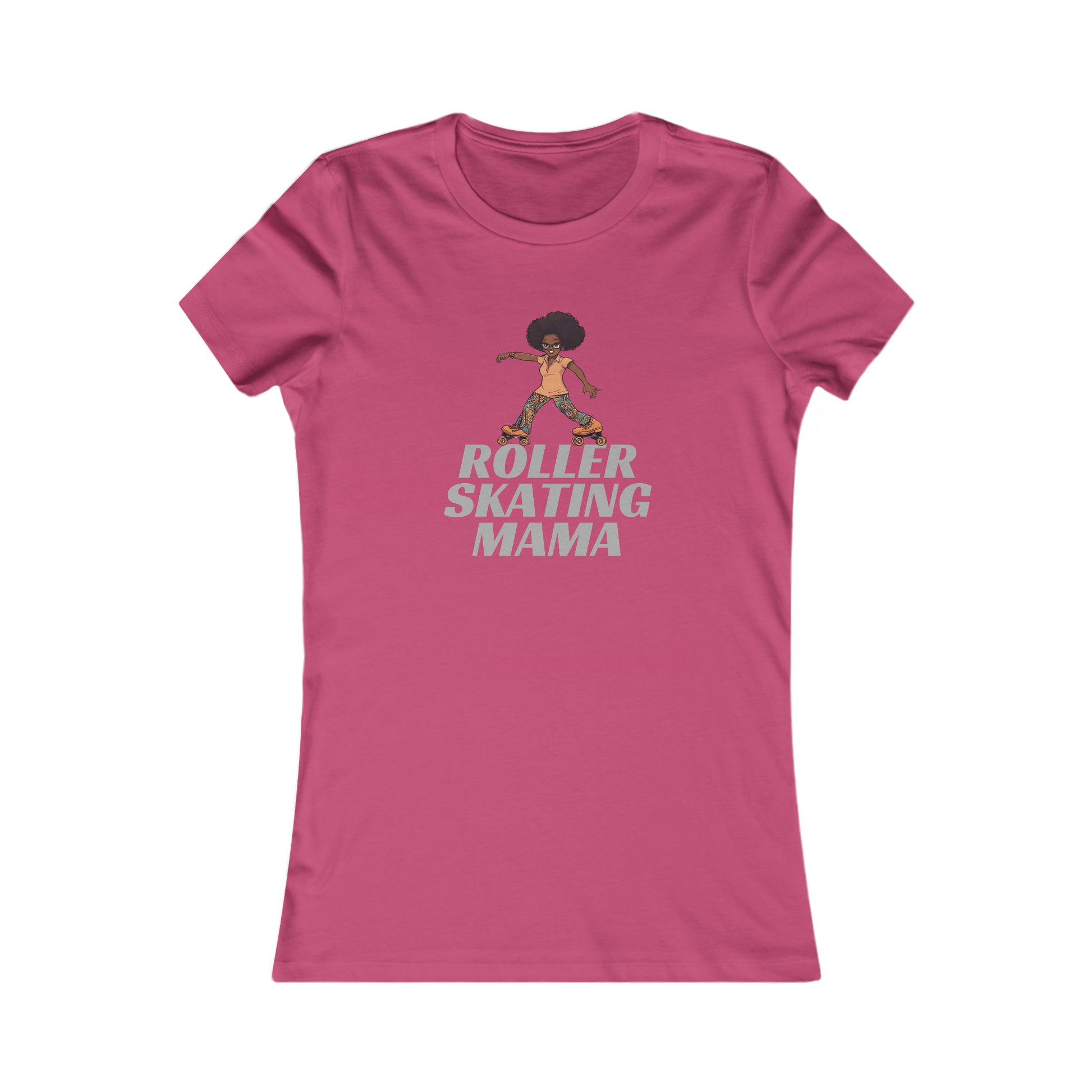 Berry t-shirt featuring an illustration of a person roller skating with an afro hairstyle, above the bold text ROLLER SKATING MAMA. Perfect for roller skating enthusiasts, the design is centered on the shirt and available at the Gifts For Mom store.