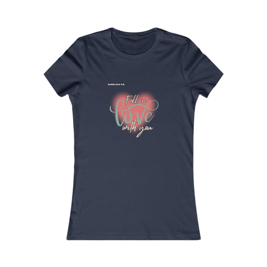 Discover the perfect gift from the Gifts For Mom store with this navy blue t-shirt featuring a pink heart design and the words Fall in love with you in an artful blend of fonts, celebrating mom in style.