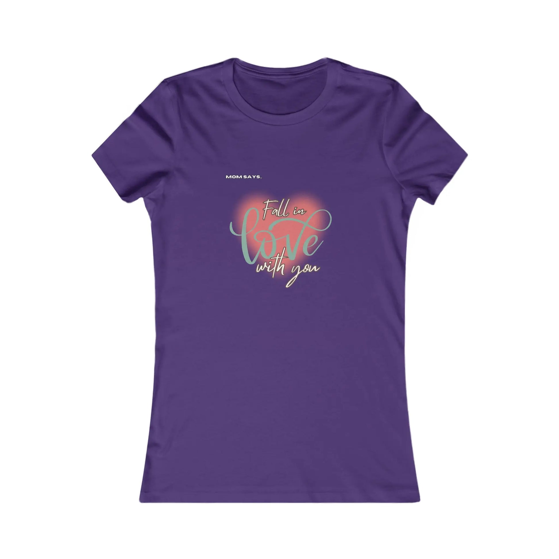 Discover the perfect gift from the Gifts For Mom store with this purple t-shirt featuring a pink heart design and the words Fall in love with you in an artful blend of fonts, celebrating mom in style.