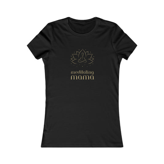 This black t-shirt from the Gifts for Mom store features a simple lotus flower design and the text meditating mama in gold. Perfectly centered on the chest, its an ideal piece for showing off her love of yoga.