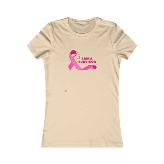 Discover our cream t-shirt featuring a pink breast cancer awareness ribbon and the bold text I AM A SURVIVOR. Perfect for showing support, available at the Gifts For Mom store.