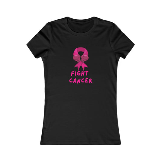 Black T-shirt featuring a pink awareness ribbon and the words Fight Cancer in bold pink text below it, perfect for breast cancer awareness or as heartfelt gifts for mom.