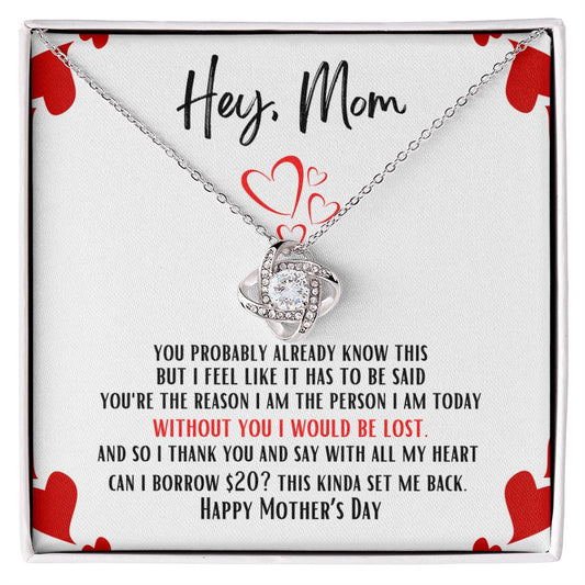 Hey Mom Flower Pendant Necklace with Funny Message card | Great Mother's Day Gift | From your sarcastic child