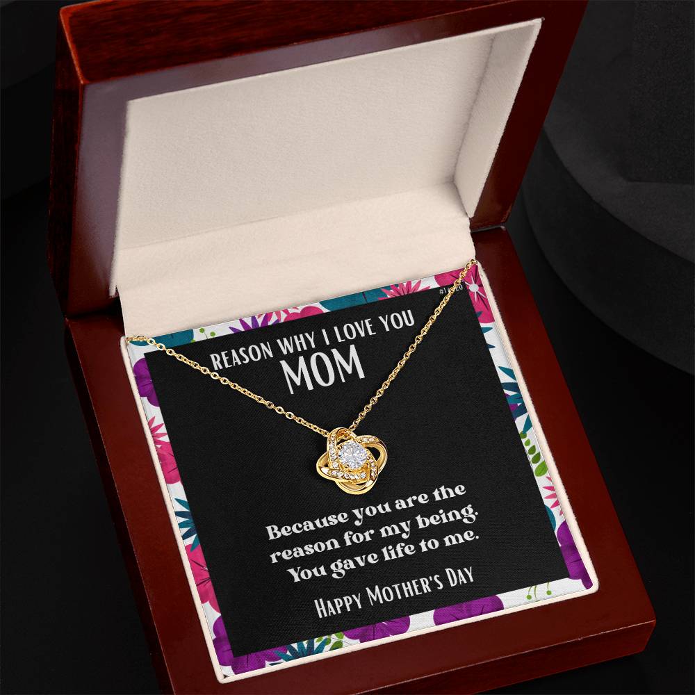 Love Knot Pendant Reasons I Love My Mother #1 | Positive messages with Made to Order Jewelry | Gave me life